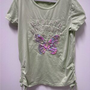 btween Kids Shirt - Light Green with Sequin Butterfly